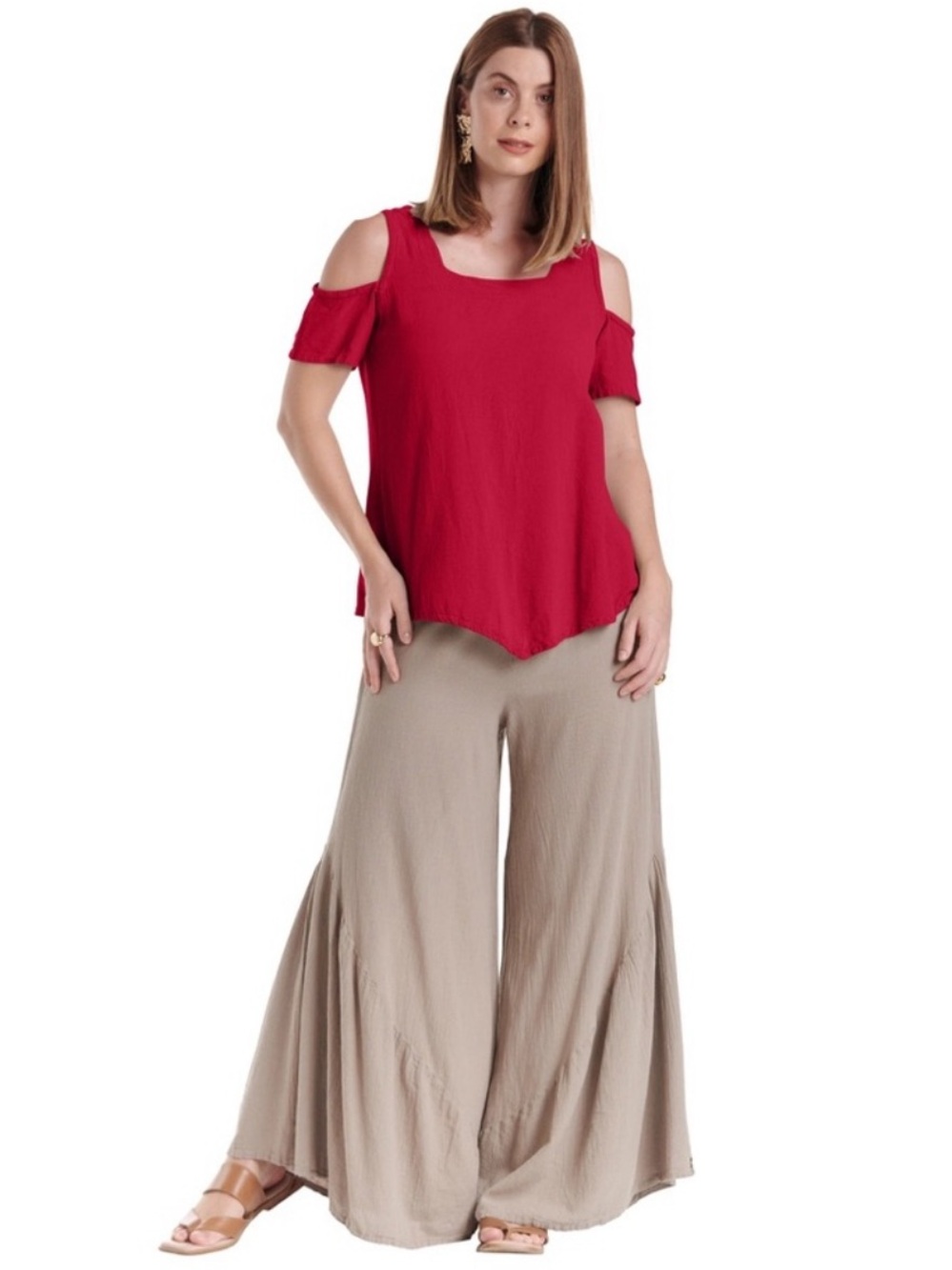 Oh My Gauze! Cotton Cold Shoulder Dana Blouse, Red – Size 3 (XL / XXL)